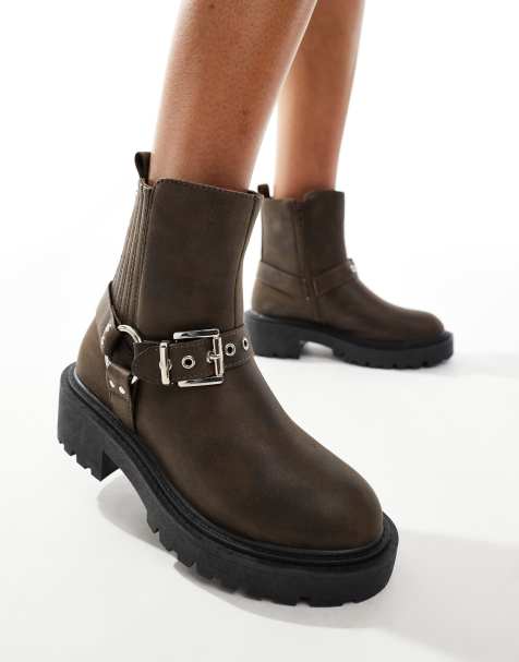 New Look - Stivaletti Chelsea stile biker marroni con fibbie - view 1