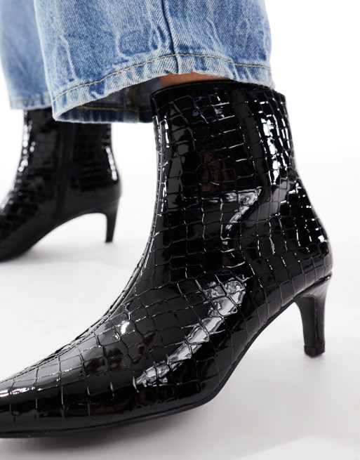 New Look - Stivaletti neri effetto coccodrillo con tacco, 3 di 4