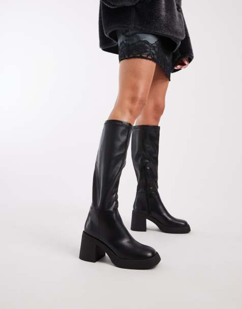 New Look - Stivali al ginocchio con tacco neri con suola spessa in pelle sintetica - view 1