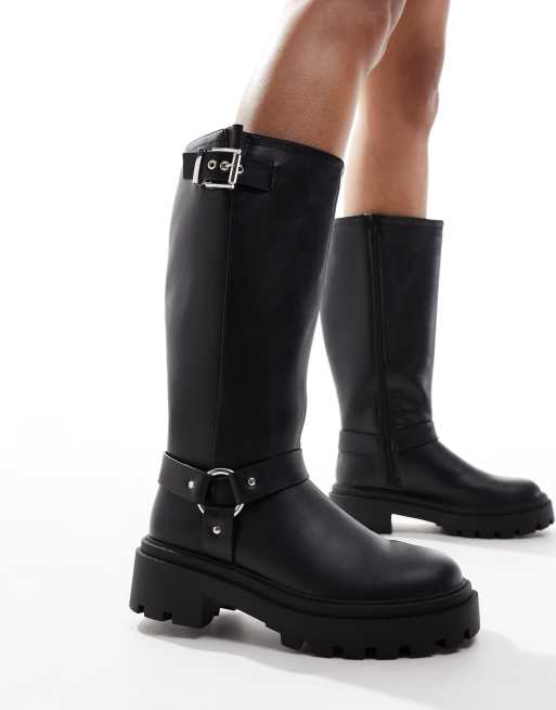 New Look - Stivali al ginocchio neri super ampi sulla gamba con suola spessa, 4 di 4