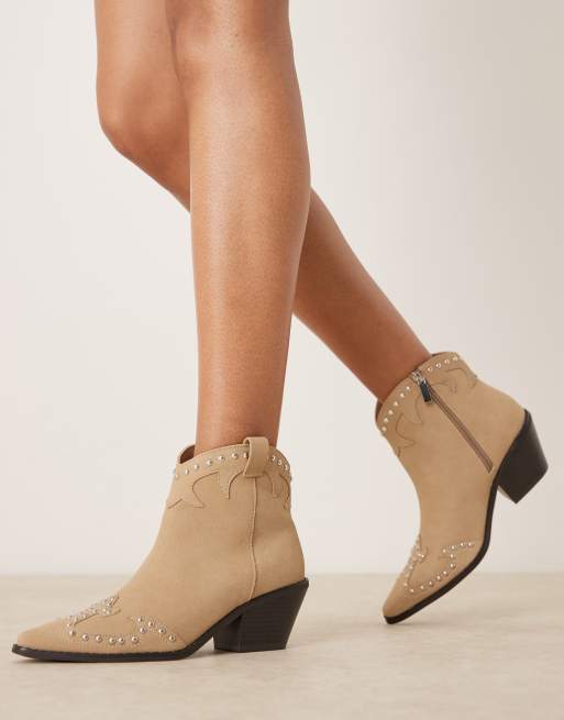 New Look - Stivali stile western color cuoio in camoscio sintetico con fibbie