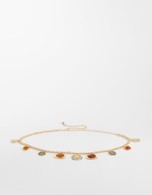 New Look stone set chain belt in gold, 2 of 3