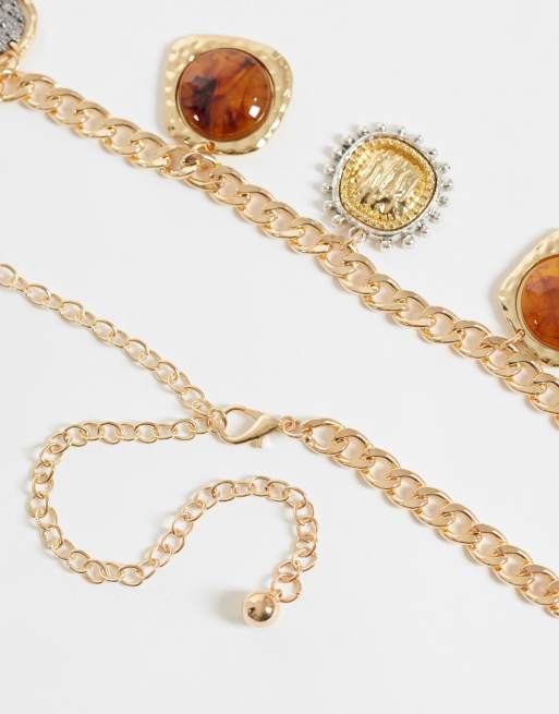 New Look stone set chain belt in gold, 3 of 3