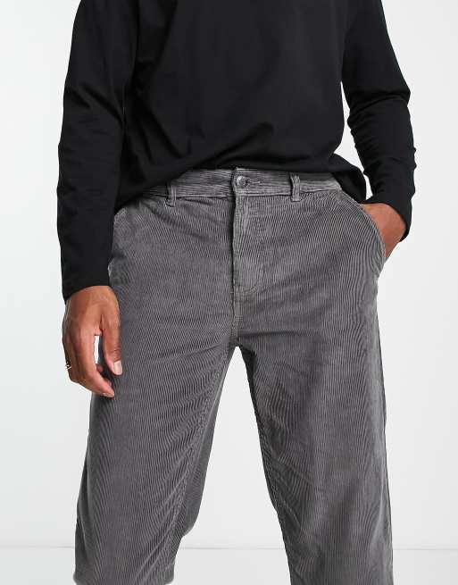 New Look straight crop cord pants in dark grey ASOS