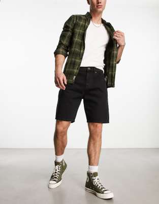 New Look Straight Fit Denim Shorts With Raw Hem In Black