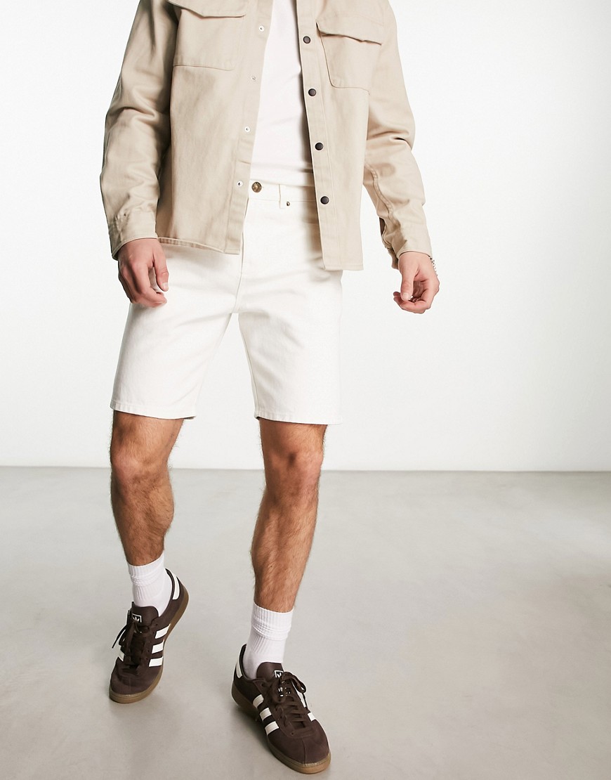 New Look Straight Fit Denim Shorts With Raw Hem In Off White