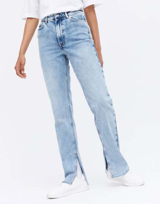 Light Blue Raw Hem Straight Jeans