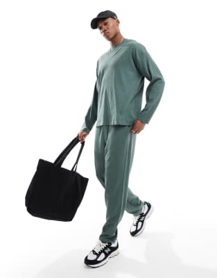 New Look New Look straight leg waffle jogger co-ord in khaki-Green