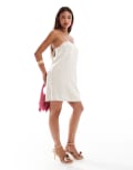 [New Look] New Look strappy back mini dress in oatmeal linen look-White 16 CREAM