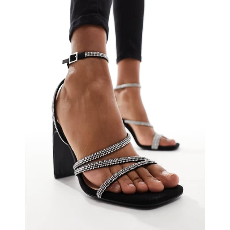 New Look strappy bling heeled sandal in black ASOS