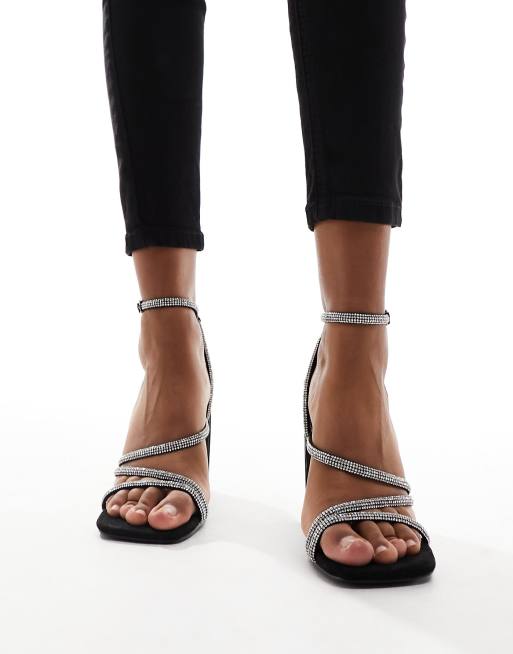 New Look strappy bling heeled sandal in black ASOS