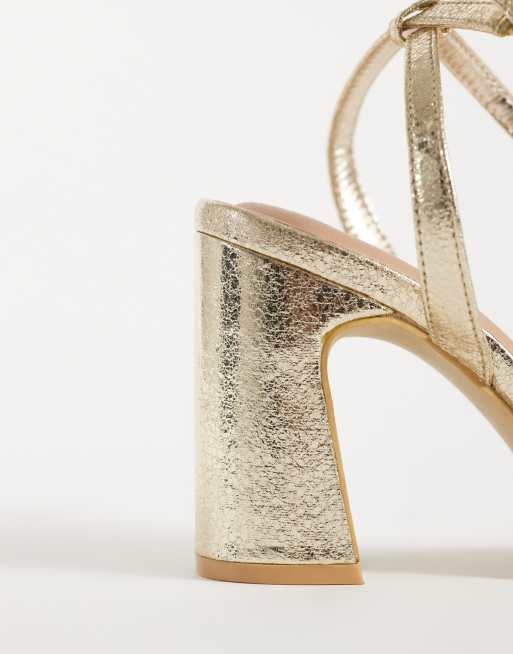 New Look strappy block heeled sandal in gold, 4 of 4