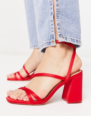 New Look strappy block heeled sandals in red