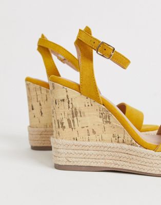 New Look strappy espadrille wedge sandal in dark yellow | ASOS