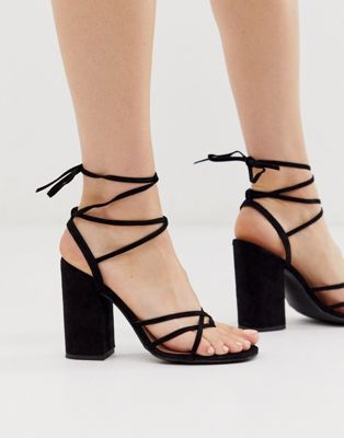 Look strappy heeled sandals in black 