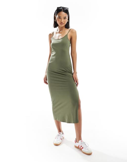 New Look strappy jersey midi dress in khaki | ASOS