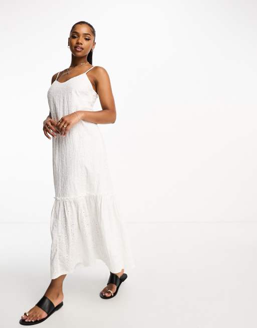 New Look strappy midi dress with broderie detail in white