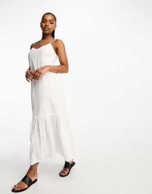 New Look strappy midi dress with broiderie detail in white  - ASOS Price Checker