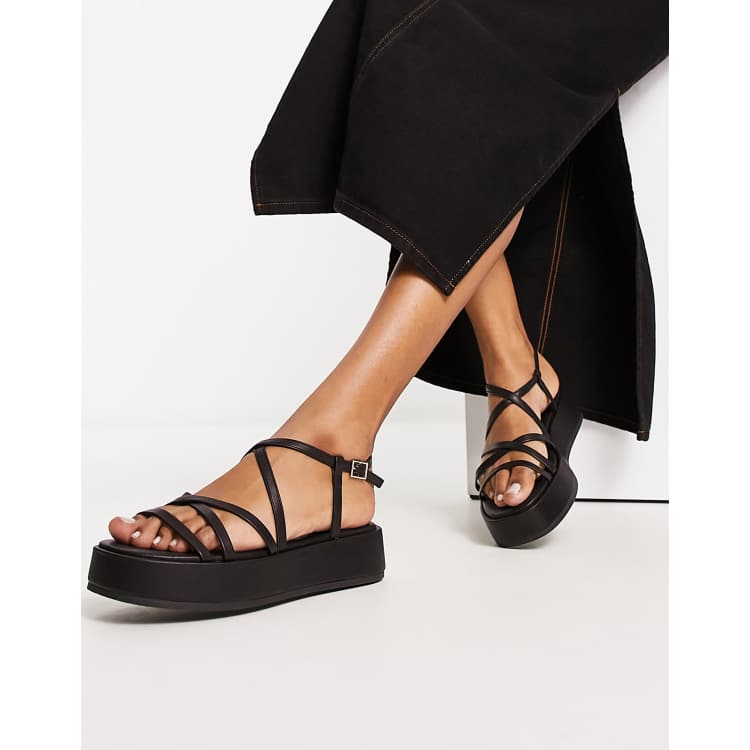 Strappy platform cheap sandals black