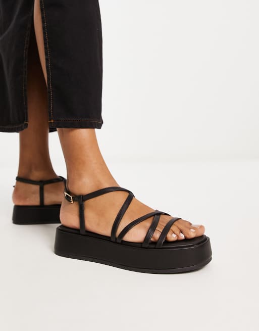 Black flat shop platform sandals