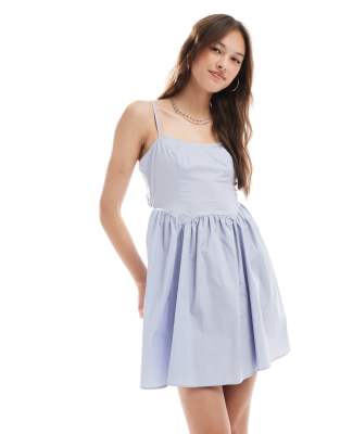 New Look New Look strappy poplin mini dress in blue