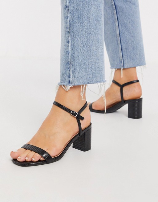 New Look strappy square toe low heeled sandals in black