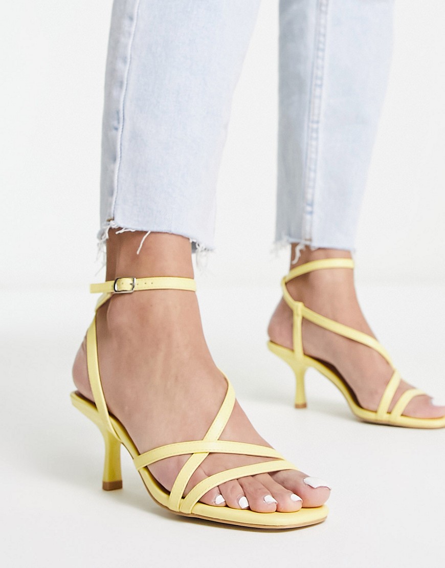 New Look strappy stiletto heeled sandals in yellow-Black