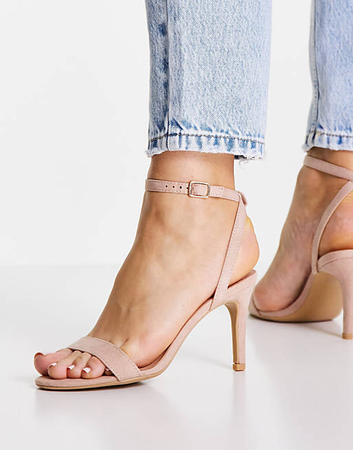New Look strappy suedette heeled sandal in oatmeal