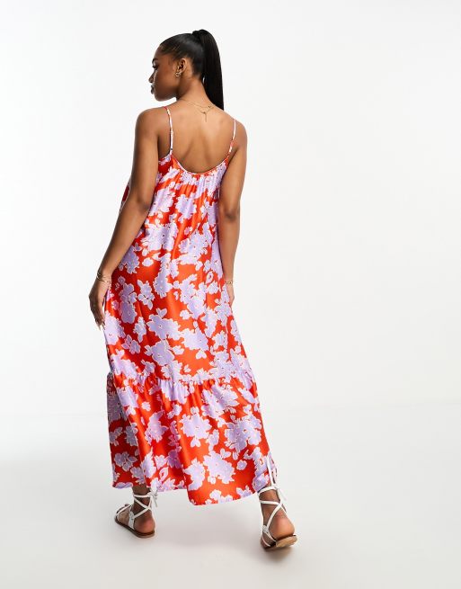 Zara red floral midi hot sale dress