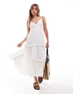 New Look strappy tiered midi dress in white