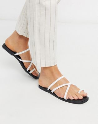 New Look strappy toe loop flat sandals in white | ASOS