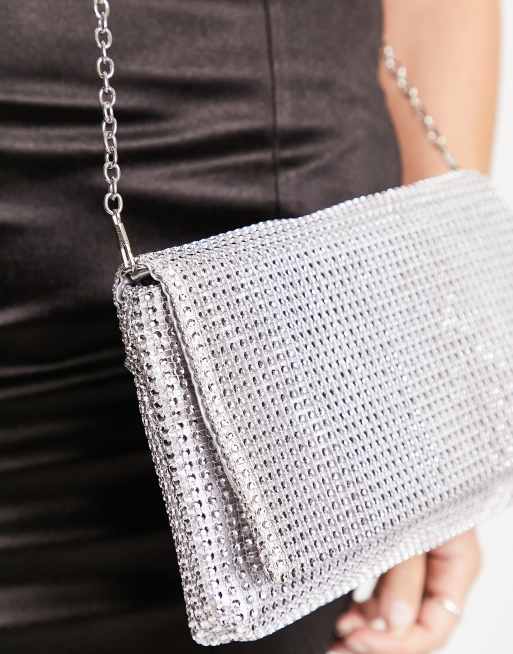 New Look Strassbesetzte Clutch in Silber ASOS