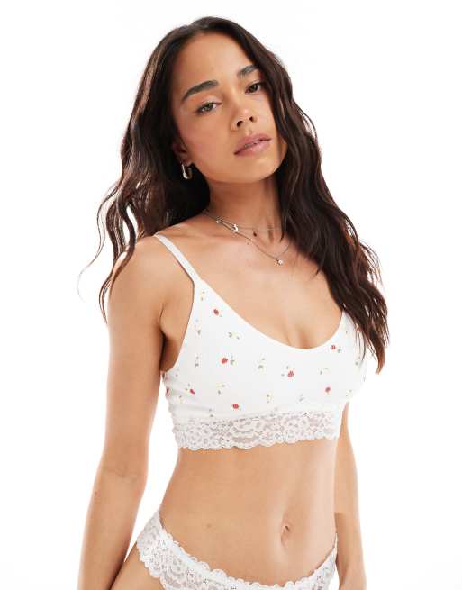 New Look strawberry print seamless bralette in white