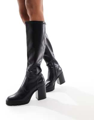 New Look stretch high leg boots in black | ASOS