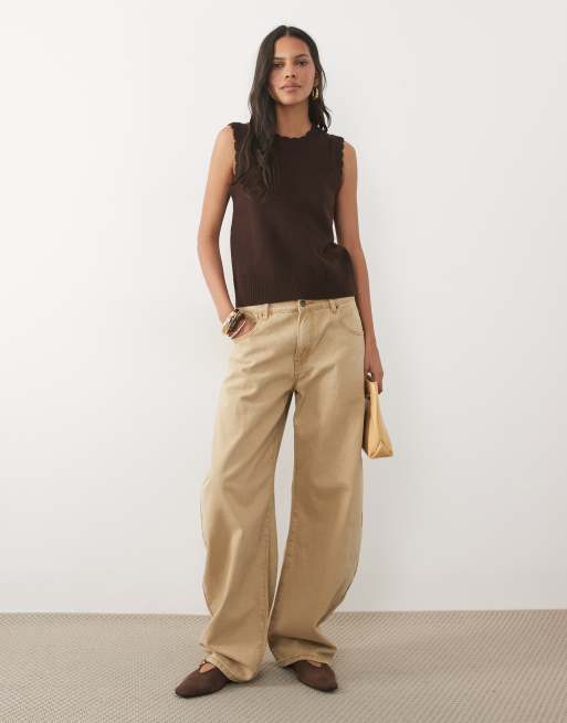 New Look – Strick-Trägertop in Dunkelbraun mit Muschelsaum, 2 von 4