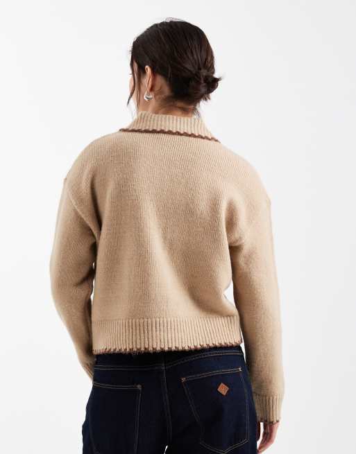 New Look – Strickjacke in Braun mit Kragen und Languettenstich, 4 von 4