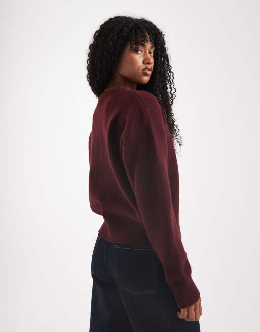 New Look – Strickjacke in Burgunderrot mit Rundhalsausschnitt und Knopfleiste, 3 von 4