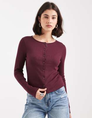 New Look - Strickjacke in Burgunderrot mit Rundhalsausschnitt
