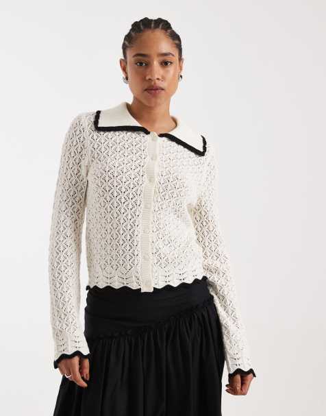 New Look – Strickjacke in Cremeweiß mit farblich abgesetztem Kragen - view 1