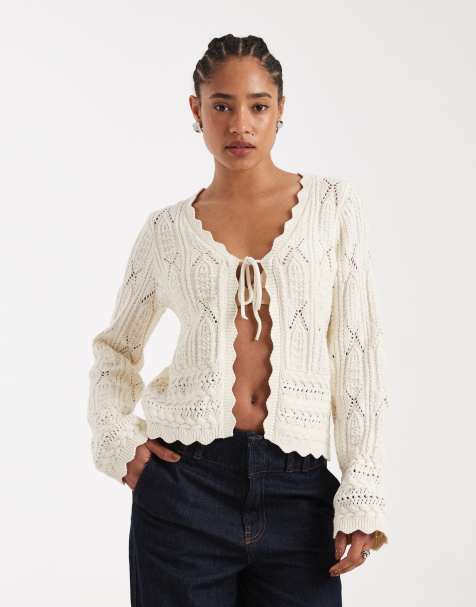 New Look – Strickjacke in Cremeweiß mit gebundener Vorderseite - view 1