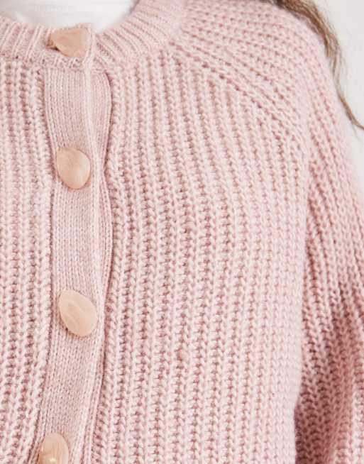 New Look – Strickjacke in Rosa mit Rundhalsausschnitt und Raglanärmeln, 2 von 4