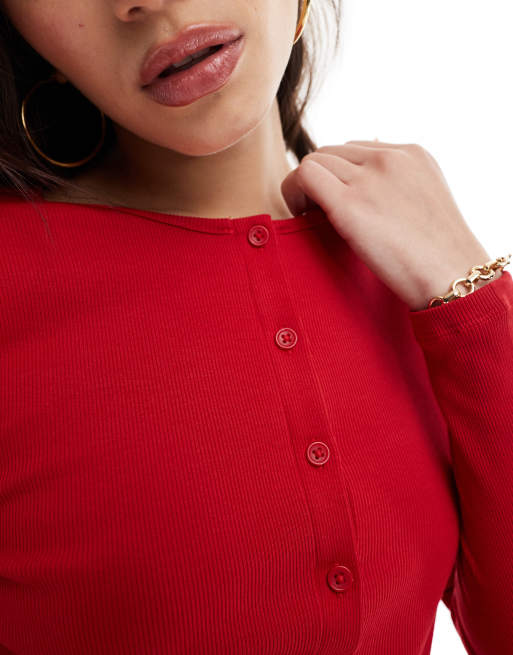 New Look – Strickjacke in Rot mit Rundhalsausschnitt