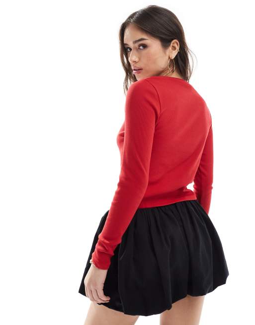 New Look – Strickjacke in Rot mit Rundhalsausschnitt