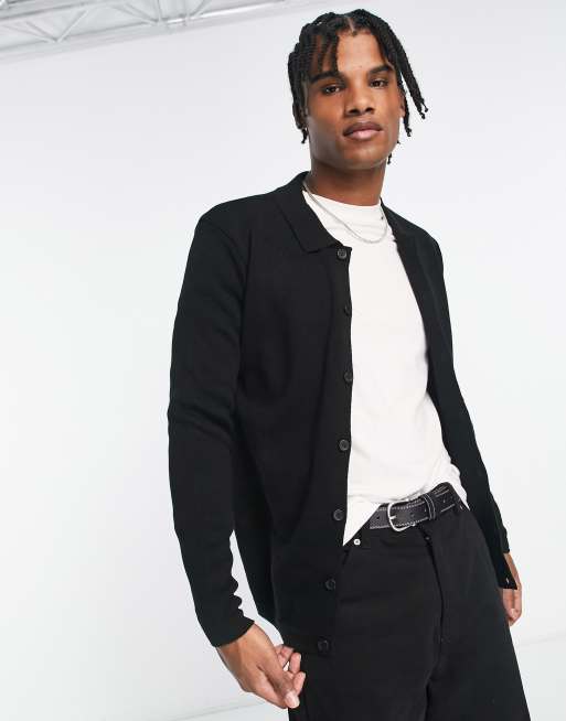 New Look – Strickjacke in Schwarz mit durchgehender Knopfleiste
