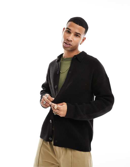 New Look – Strickjacke in Schwarz mit Patentmuster