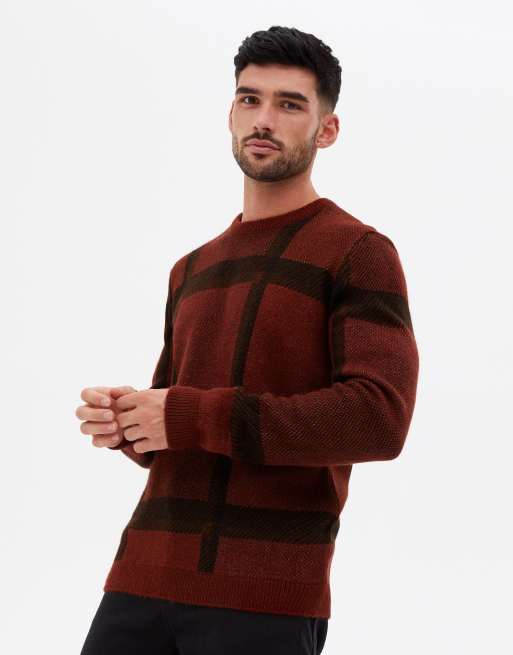 New Look – Strickpullover in Braun mit großem Karomuster