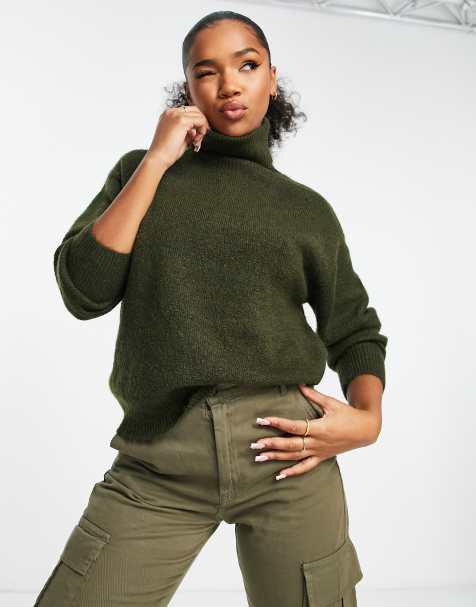 New Look – Strickpullover in dunklem Khaki mit Rollkragen - view 1