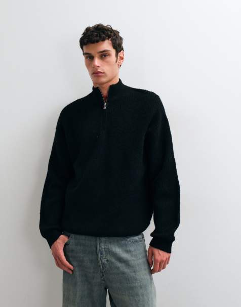 New Look – Strickpullover in Schwarz mit Patentmuster und kurzem Reißverschluss - view 1