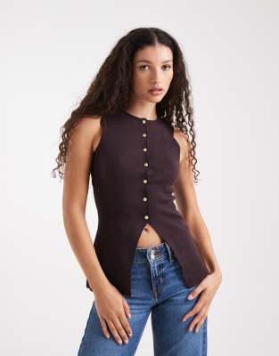 New Look - Strickweste in Lila mit Knopfleiste