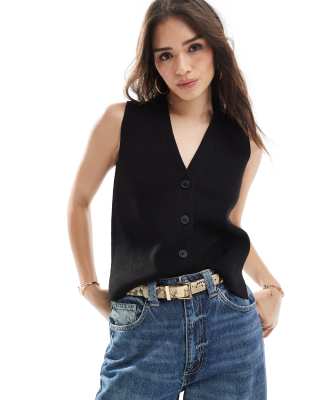 New Look - Strickweste in Schwarz mit Knopfleiste
